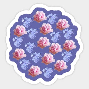 Pink Peony and Blue Flowers Floral Group Sticker